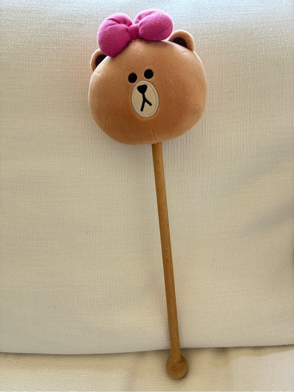 Line Friends 🎀 Choco Plush Massage Stick 14” Wooden Handle Pink Bow
